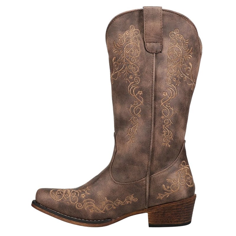 ROPER Womens Riley Scroll Embroidered Snip Toe Casual Boots Mid Calf Low Heel 1-2" - Brown - Size 6 M - Image 3